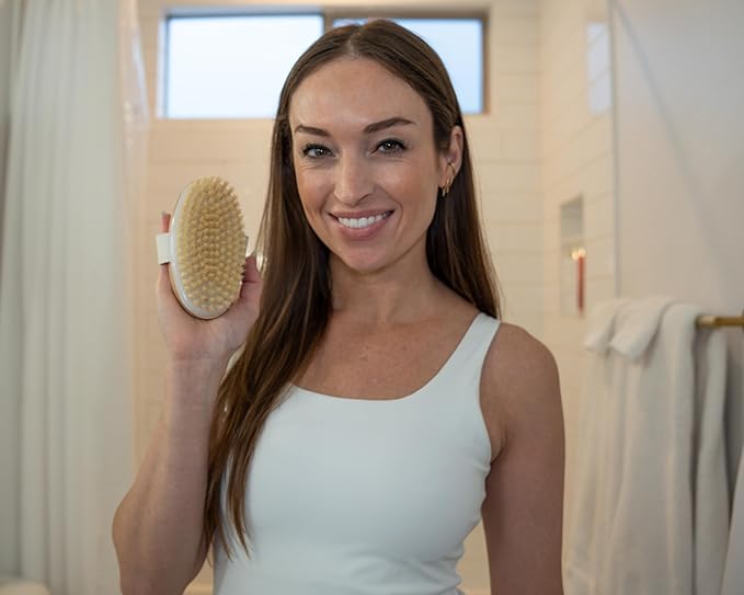 Dry Brushing Body Brush - Best for Exfoliating Dry Skin, Lymphatic Drainage and Cellulite Treatment - Organic Spa Exfoliator and Massage Scrub Brush with Natural Boar Bristles (Oval)