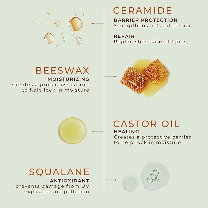 Peppermint Lip Balm with Castor Oil & Vitamin E - Nourishes & Protects Dry Lips, Lip Moisturizer with Ceramide & Squalane, Natural Lip Balm Mint with Deep Hydration for Soft Lips - Lip Repair, 0.15 oz