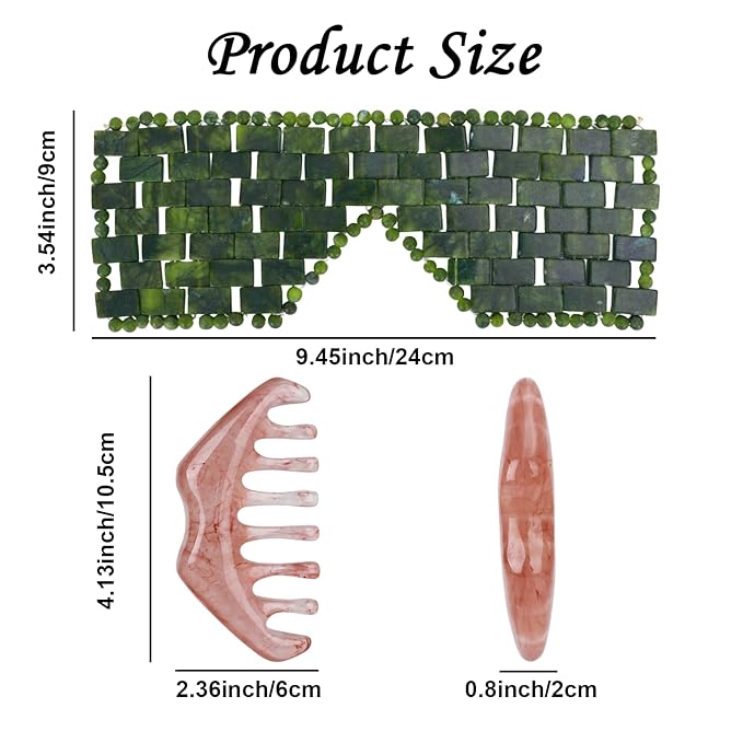 1 Jade Eye Mask and 1 Jade Comb Multi-Functional for Guasha Massage Facial Tools and Head Spa Tools Gifts, Totally 2 Pcs Esthetician Supplies (Deep Color)