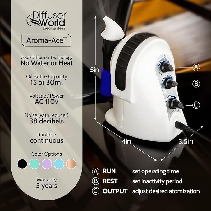 1000 Sq Ft Waterless Diffuser for Essential Oils, Made in USA Black Waterless Aroma Atomizer for Home Large Room Fragrance, Home Scent Machine, Air Aromatherapy with Adjustable Timer