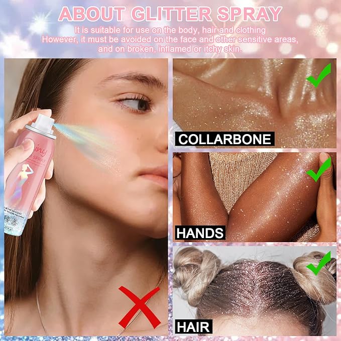 Hair and Body Glitter Spray, 60ml Glint-Rainbow Glitter Hairspray Dry Powder Makeup for Clothes, Festival Rave Prom Loose Sparkle Powder,Holographic Ultra Fine Glitters for Crafts (Glint-Rainbow)
