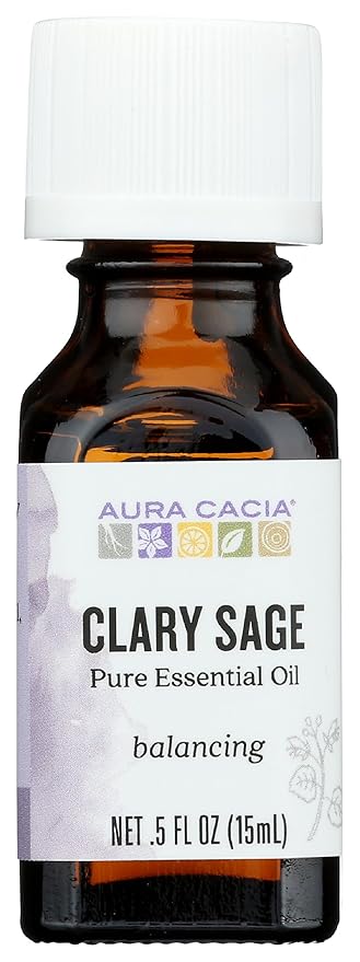 Aura Cacia Clary Sage Essential Oil, 100% Pure Salvia Sclarea Oil - Balancing Aromatherapy for Diffusers, Massage, Relaxation and DIY Blends | 0.5 Fl Oz (Pack of 1)