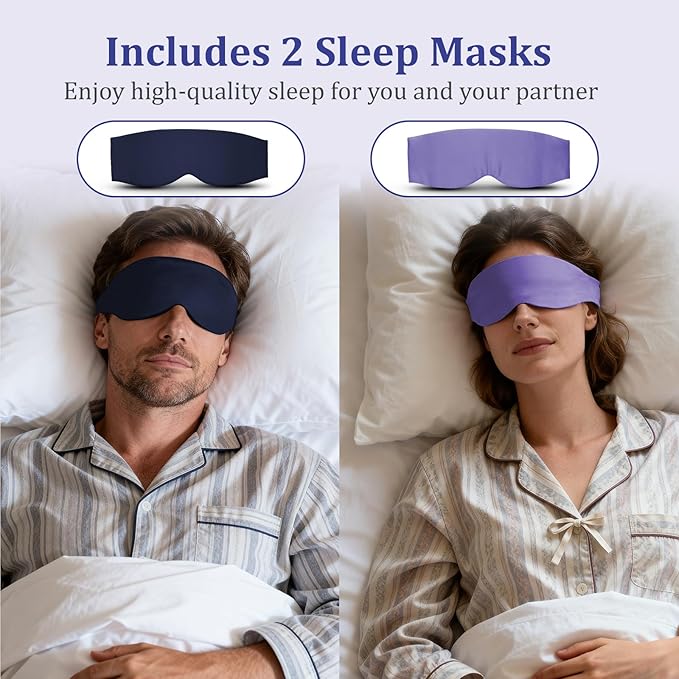 Silk Sleep Mask for Women & Men - 2 Pack Eye Masks for Sleep, 100% Blackout Sleeping Mask, 3D Zero Pressure Side Sleeper Night Blindfold Eye Cover for Travel Nap Couple (Purple & Blue)