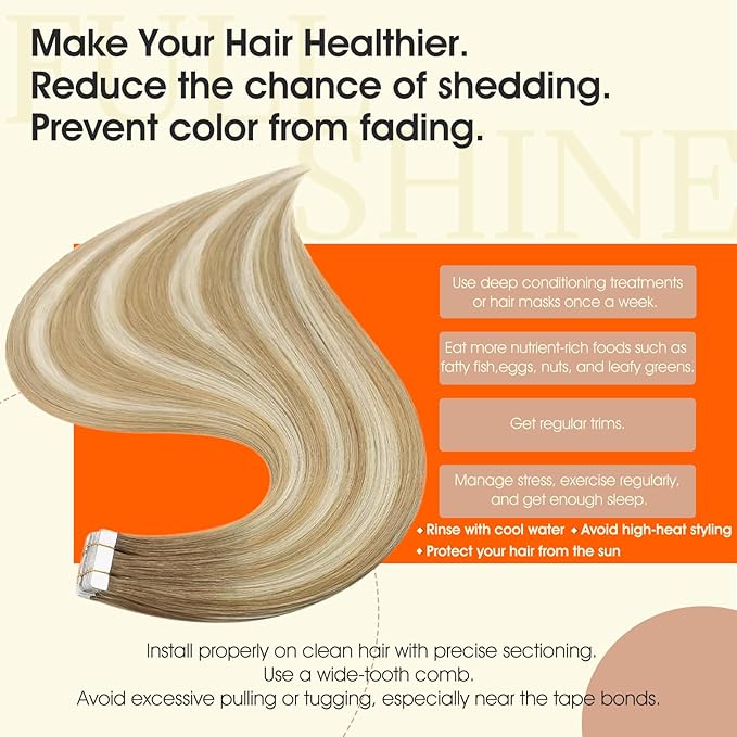 Full Shine Tape in Hair Extensions Balayage Color 6/27/60 Brown And Blonde Tape in Extensions Human Hair Invisible Tape ins Human Hair Extensions Seamless Skin Weft 20Inch 50Gram 20Pcs Remy Brazilian
