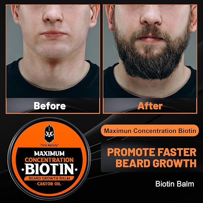 Beard Balm, 2X Concentration Biotin, with Castor Oil and Argan & Jojoba Oils, Promotes Beard Growth, Styles, Strengthens & Softens Beards & Mustaches, 2 Ounce
