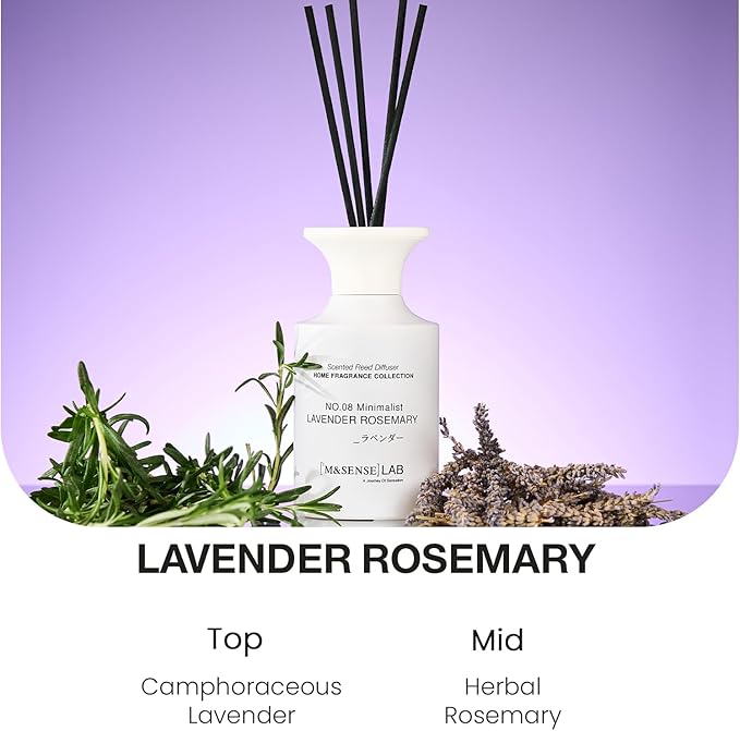 M&SENSE Reed Diffuser Set, 10.14 fl oz Large Reed Diffuser, Lavender Rosemary Scented with Natural Essential Oils, Long Lasting with 7 Sticks, Non-Toxic Home Fragrance Reed Diffuser for Bedroom