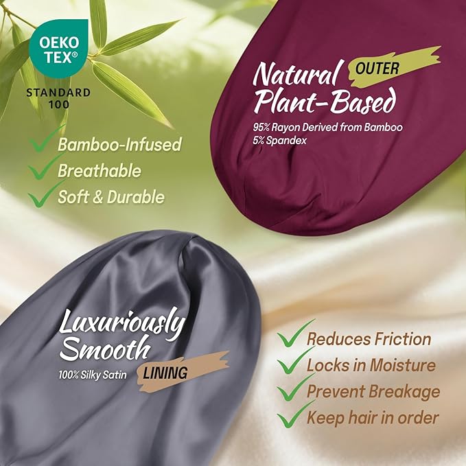 Large Satin Bonnet for Men Sleeping: Loc Cap Dreadlocks for Curly Braids, Silky for Frizzy Hair Smooth, Adjustable Claret