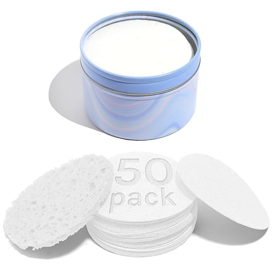 AOA Studio 50-Count Compressed Facial Sponges 100% Natural Cosmetic Spa Sponges for Facial Cleansing, Exfoliating Mask, Remove for Makeup, Dead Skin, and Dirt (White, 50 counts)