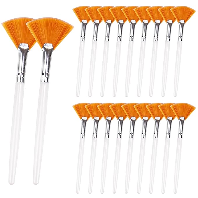 20 Pieces Fan Brushes Facial Applicator Brush Soft Makeup Mask Acid Applicator Brush Esthetician Cosmetic Brush for Mud Cream, Makeup Peel (Yellow)