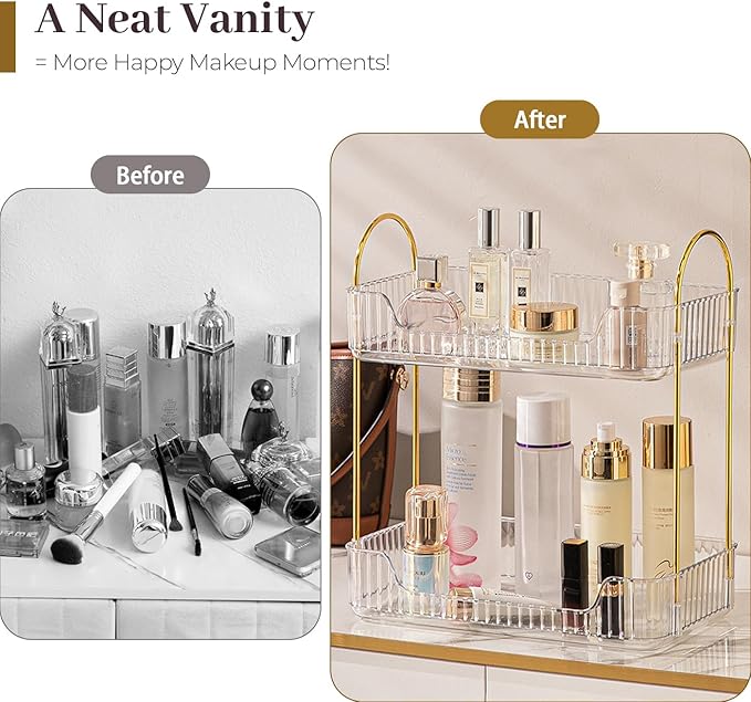 Aveniee Bathroom Counter Organizer, 2 Tier Perfume Skin Care Countertop Storage Shelf, Vanity Makeup Tray for Cosmetic Skincare Lotion,Clear