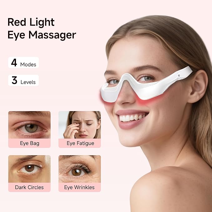 Under-Eye Red Light Therapy Device with Microcurren, 3D Contour Eye Massager for Dark Circles, Eye Bags & Wrinkles, Rechargeable Under Eye Treatment Device for Puffiness and Fine Lines