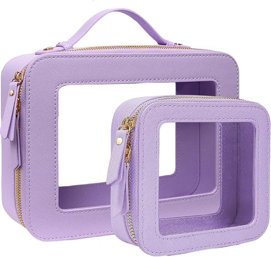 Travel Clear Makeup Bag Set, TSA Approved Cosmetic Bag Case with Zipper Portable Makeup Pouch Toiletry Bag Traveling Cosmetic Organizer Storage Bag Car Organizer Car Essentials