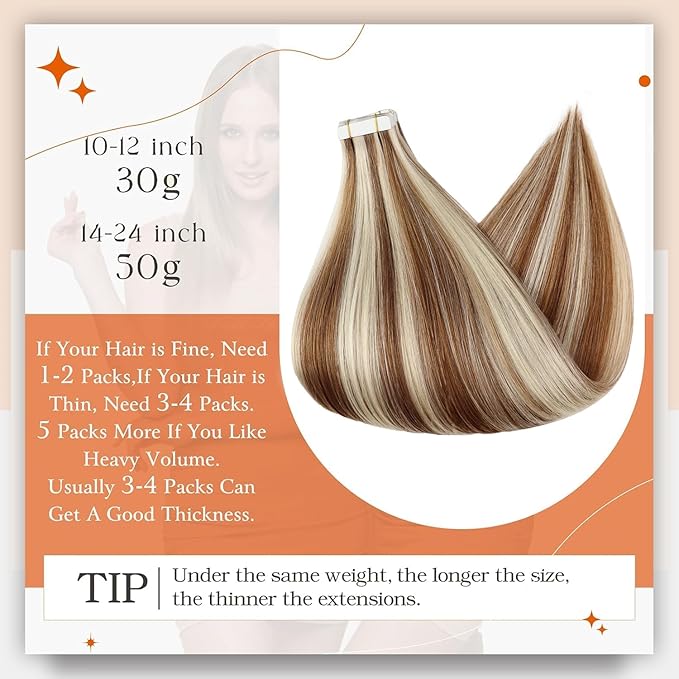 Full Shine Seamless Tape in Hair Extensions Color 330 Auburn Highlight Blonde Human Hair Extensions Tape in 18 Inch Invisible Tapes in Extensions Add Length for Women 50Gram 20Pcs Double Sided Tapes