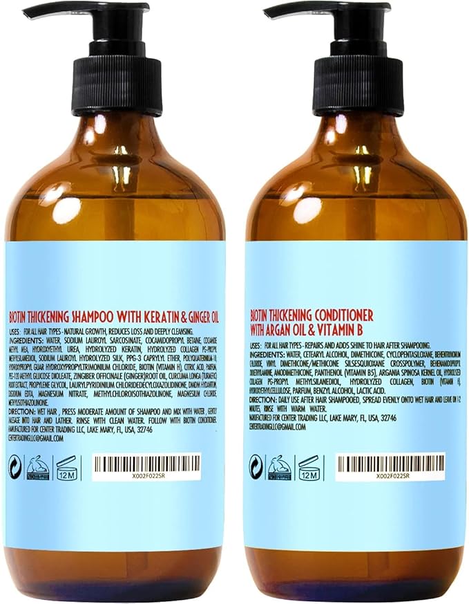 Biotin Shampoo and Conditioner Set - Volume Boosting Formula for Men and Women to Help Thinning Hair - Sulfate and Paraben Free with Thickening Properties - Volumizing Products to Improve Fullness