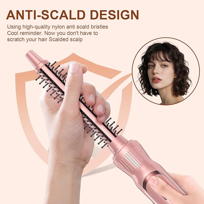 Heated Round Brush 1/2 Inch Small Curling Brush,Volumizing Thermal Brush 0.5 Inch Ceramic Tourmaline Heated Hot Ionic Iron, Tiny Curling Wand Hair Styler Tool (Pink, 0.5 inch)