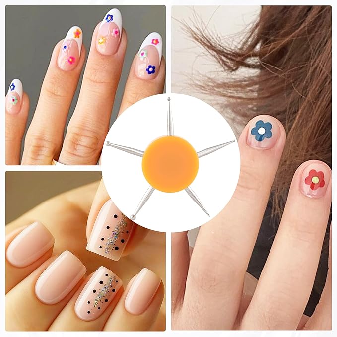 Nail Dotting Tool, 5-in-1 Metal Dotting Tool Nail Art, Circular Nail Design Dotting Pen, Ergonomic Dotting Disc for Manicure Embossing, Tracing, Painting - Yellow, 1pcs