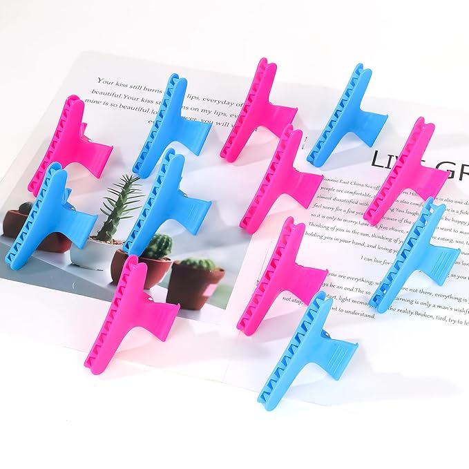 Ondder Blue Hot Pink Butterfly Hair Claw Clips for Styling, Sectioning, Makeup, Pro Hair Clamp Clips for Women, Girls