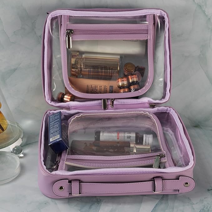 SANHECUN traveling toiletry Case large clear cosmetics case makeup bag (Purple, Small)