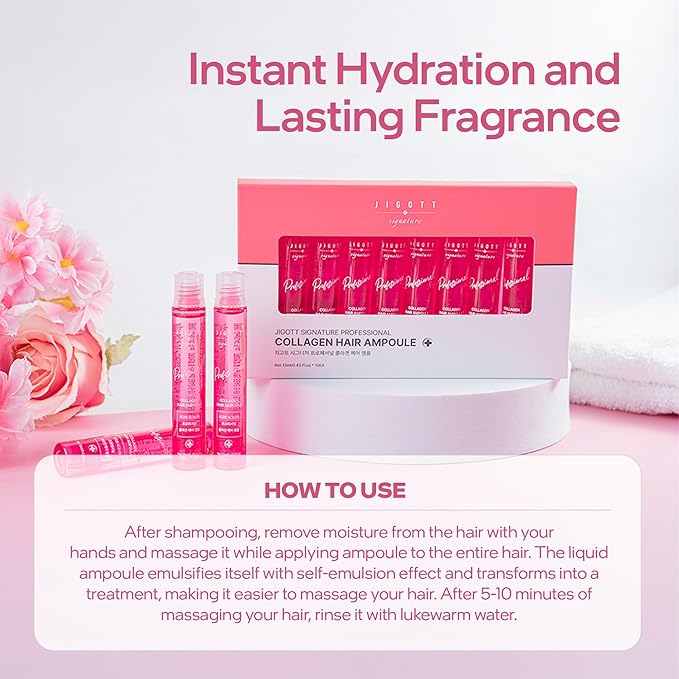 Jigott - Signature Professional Collagen Hair Ampoule, K-Beauty Hair Treatment, 13ml/0.43FL.OZ *10 EACH…