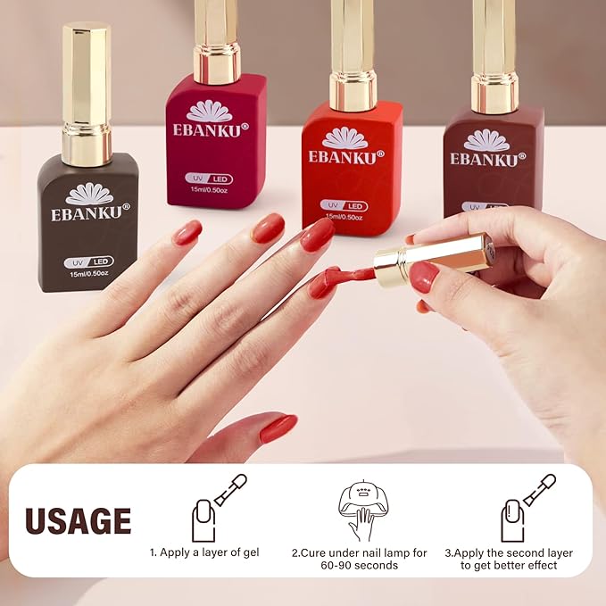 EBANKU 6 Pcs 15ML Red Gel Nail Polish Set- Valentines Dark Red Burgundy Gel Polish Same Color Same Bottle Soak Off Gel Polish Kit Nail Art Manicure Gifts for Women (Dark Red White Black Brown)