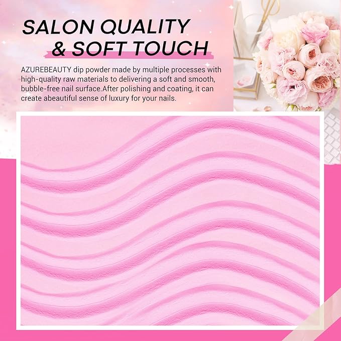AZUREBEAUTY Pink Dip Powder Nail Set, 6 Colors Light Hot Pink Cherry Blossom Shades Dipping Powder Starter Kit, French Nail Art Manicure, No Need Nail Lamp Cured DIY Salon