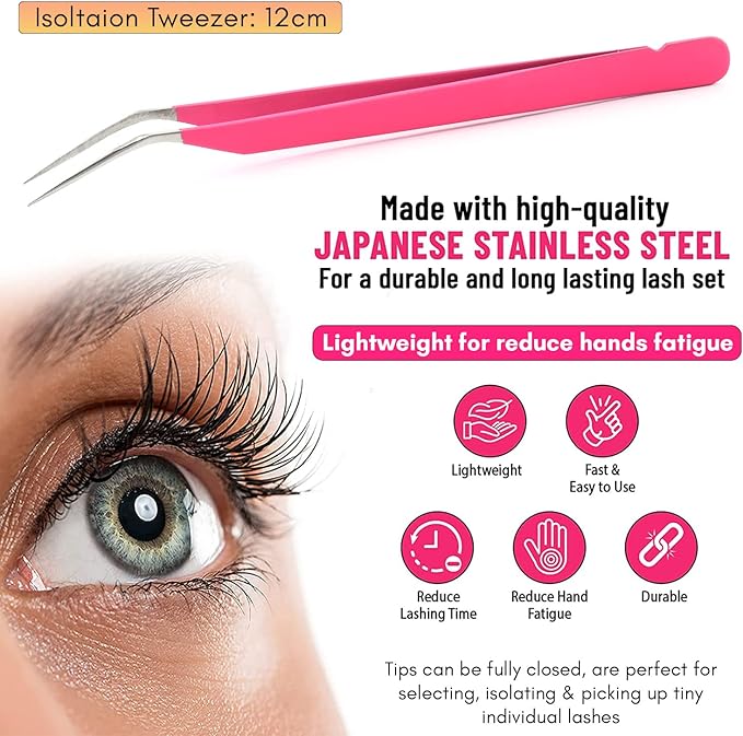 My Lash Tools New Isolation Lash Tweezers For Eyelash Extensions Best for Individual Isolation & Classic Lashes Japanese Stainless Steel Lightweight Precision Lashing Twisers (MattePInkJPs)