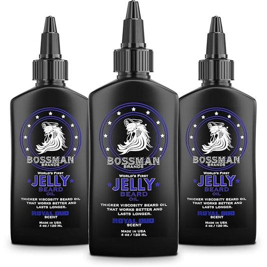 Bossman Jelly Beard Oil for Men - 3 Pack (12 oz in Total, Royal Oud Scent) – Softens, Moisturizes & Conditions with Natural Ingredients