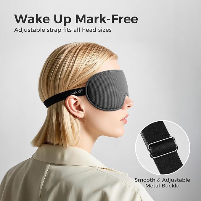 pack all Light Blocking Sleep Mask for Men and Women, 3D Eye Mask for Pressure-Free Sleep, Soft Sleeping Eye Cover with Adjustable Elastic Strap, Grey