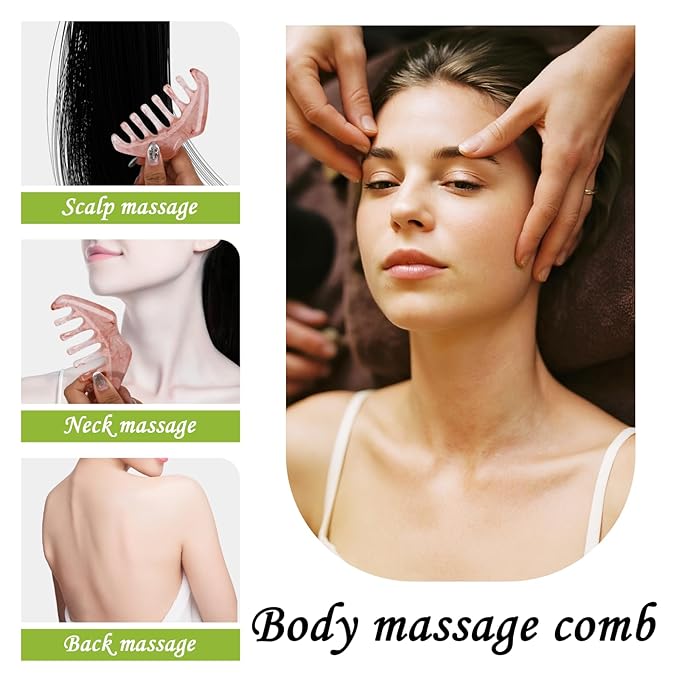 1 Jade Eye Mask and 1 Jade Comb Multi-Functional for Guasha Massage Facial Tools and Head Spa Tools Gifts, Totally 2 Pcs Esthetician Supplies (Deep Color)