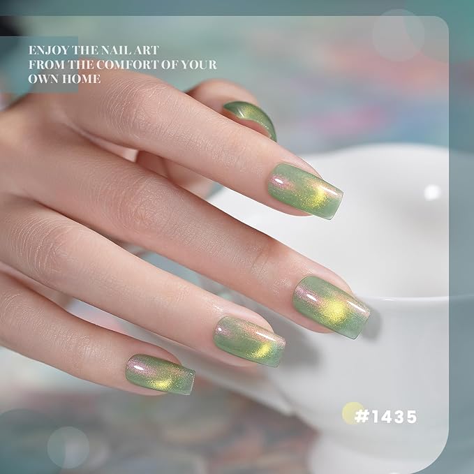 RARJSM Aurora Ocean Cat Eye Gel Nail Polish Set 6pcs Ceramic Duo Color Shimmer Universal Pink Orange Green Blue Purple Glitter Pearl Shell Mermaid Cateye Effect with Magnet Stick Curing Requires