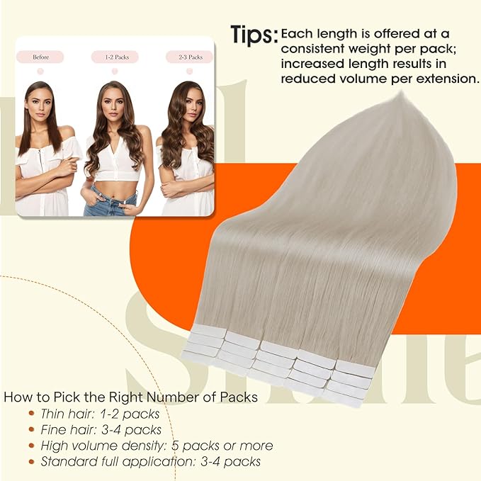 Full Shine Blonde Tape in Hair Extensions Human Hair Color 1000 Ice Blonde Double Sided Tape in Extensions Human Hair 14Inch Hair Extensions Real Human Hair for Women 50G Remy Natural Straight 20Pcs