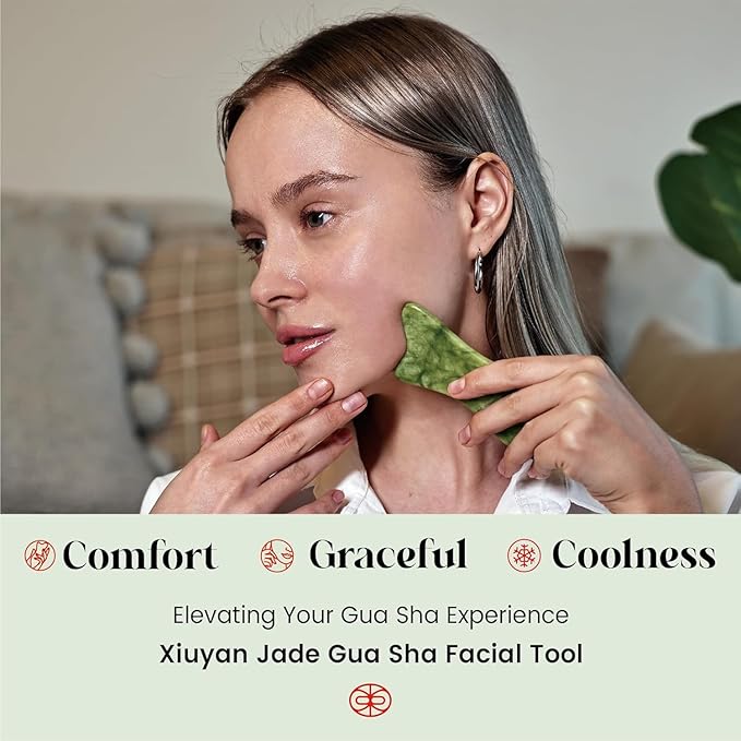 Rena Chris Natural Jade Gua Sha Facial Tools - Acupressure & Gua Sha for Face Massage, Jawline Sculpting, Puffiness Reduction, Skin Care Tool (Green)