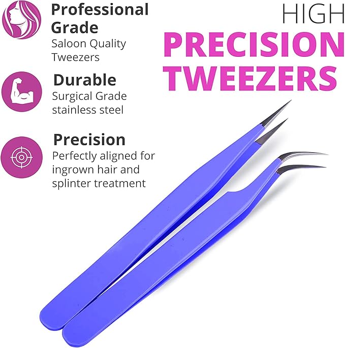 SIVOTE Eyelash Extension Tweezers for Classic & Volume Lashes, 2-Pack, Purple