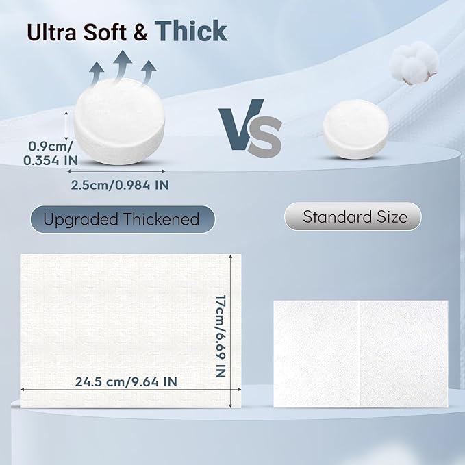 Classycoo Compressed Towel 100 PCS Tablets - Thick, Individually Wrapped Portable Disposable Face Towel Cotton Coin Cloth for Travel, Camping, Hiking, Beauty, Wipes(Soft, Odorless, 9.64 x 7 IN)