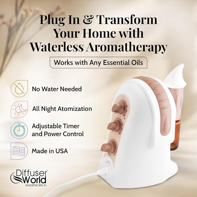 1000 Sq Ft Waterless Diffuser for Essential Oils, Made in USA Bronze Waterless Aroma Atomizer for Home Large Room Fragrance, Home Scent Machine, Air Aromatherapy with Adjustable Timer