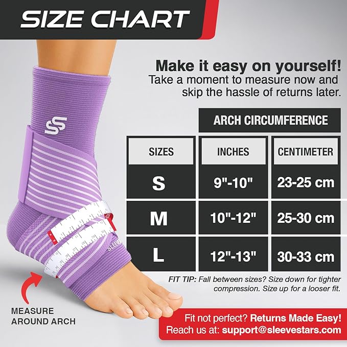 Sleeve Stars Ankle Brace for Women & Men, Ankle Wrap for Sprained Ankle, Compression Sleeve for Plantar Fasciitis Relief, Easy Customizable Support: w/Removable Strap (Single/M:10"-12"/Light Purple)