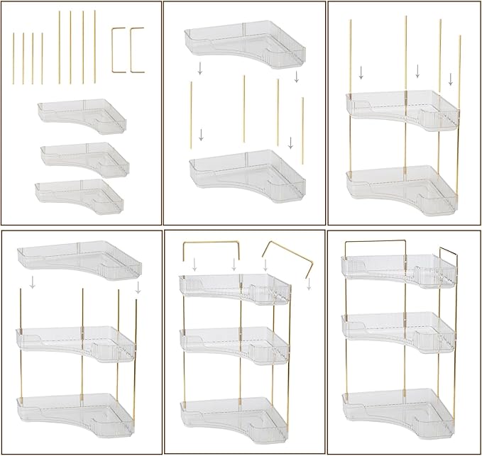 3-Tier Corner Bathroom Counter Organizer – Storage Shelf for Makeup, Perfume & Skincare, Space-Saving Countertop Tray Fits Bathroom, Dresser, Kitchen (White)