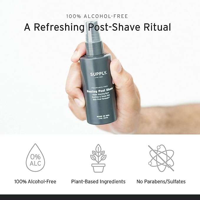 SUPPLY Healing Post Shave- Citrus & Basil After Shave- Alcohol- Free Soothing Formula for Men- Nourishes, Soothes and Boost Cell Repair- for Sensitive and Acne-Prone Skin- 2 oz. Bottle