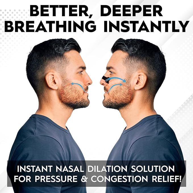 Nose Strips for Breathing (90 Count) – Performance Extra Strength, Oil & Sweat Proof Adhesive – Athletic Nasal Strips for Snoring & Sleep – Wide Body, Universal Fit, Black