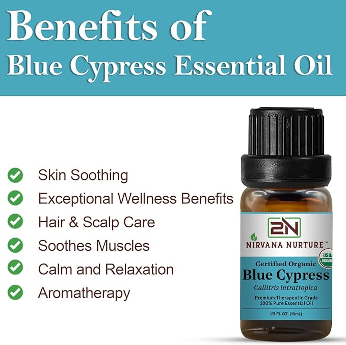 Blue Cypress Essential Oil USDA Certified Organic, 100% Pure Natural Premium Grade, Undiluted