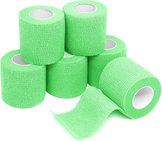 FriCARE Self Adhesive Bandage Wrap, Medical Tape in First Aid Kit, Cohesive Bandages for Wounds Sport Vet, 2 Inches X 5 Yards 6 Rolls, Fluorescent Green