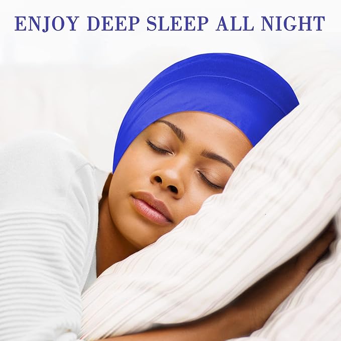 Fittia Satin Hair Bonnet for Sleeping, Silky No Frizzy for Curls Care, Adjustable Strap for Non-Slip, Dreadlocks Cap for Women&Men Dark Blue