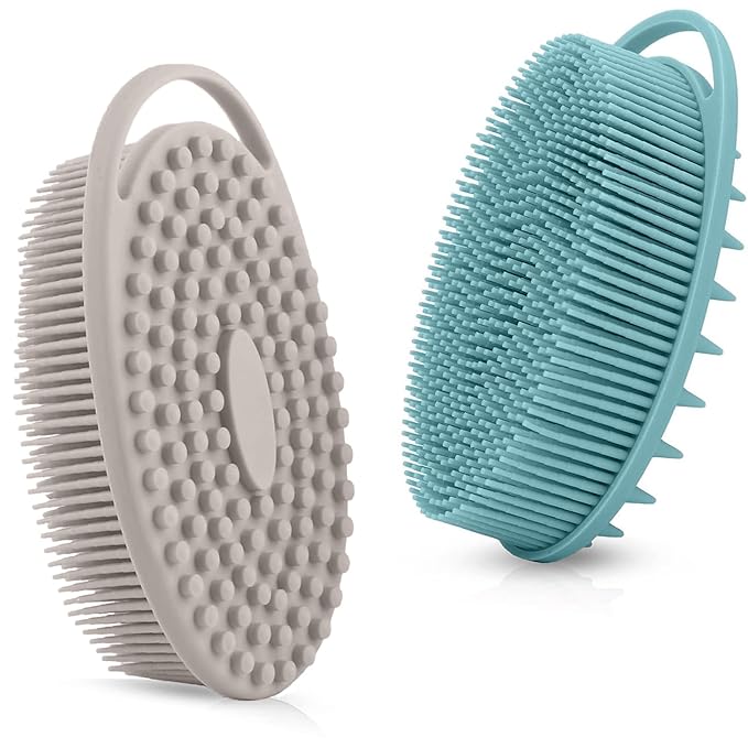 Silicone Body Scrubber – Dual-Sided Silicone Loofah for Shower, Set of 2 Soft Exfoliating Body Bath Shower Scrubber Loofah Brush Easy-to-Clean for Sensitive Kids Women Men All Kinds of Skin