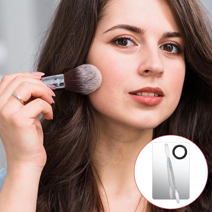 2 Set Makeup Mixing Palette with Spatula, Nail Art Palette Professional Makeup Palettes Tray Stainless Steel Cosmetic Artist Tool for Mixing Foundation Eye Shadow Eyelash Nail Art