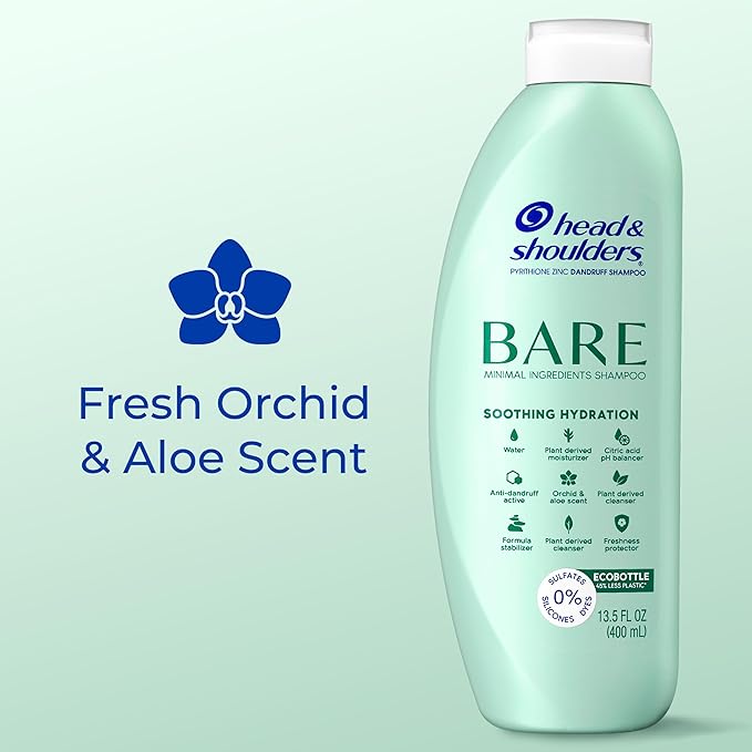 Head & Shoulders Anti-Dandruff Shampoo, BARE Soothing Hydration Twin Pack, 1% Pyrithione Zinc, Dry Scalp Relief, Free of Sulfates, Silicones, Dyes, 13.5 fl oz Each
