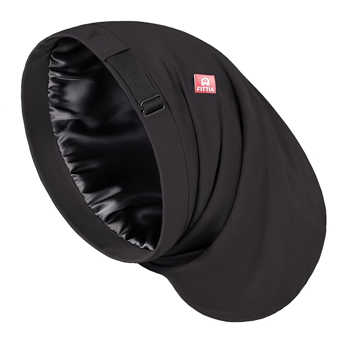 Large Satin Bonnet for Men Sleeping: Loc Cap Dreadlocks for Curly Braids Wave, Silky for Frizzy Hair Smooth, Adjustable No Slip Black