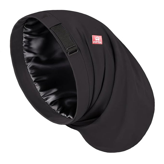 Large Satin Bonnet for Men Sleeping: Loc Cap Dreadlocks for Curly Braids Wave, Silky for Frizzy Hair Smooth, Adjustable No Slip Black