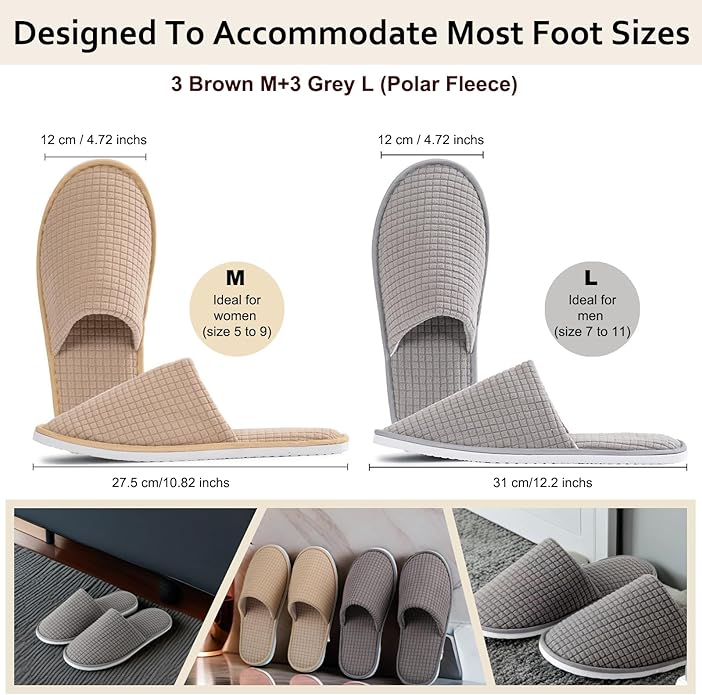 DECOUE 6 Pairs Disposable Slippers for Guest, Non Slip Spa Slides Washable Reusable House Shoes Hotel Indoor Slippers for Women Men, Home,Travel