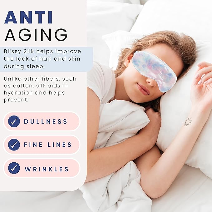 Blissy Silk Sleep Mask - Eye Sleeping Mask for Women & Men for Total Blackout - 100% Pure Mulberry Silk, 22 Momme 6a Fibers - Blindfold Sleep Mask Side Sleeper Eye Cover (Tie Dye)