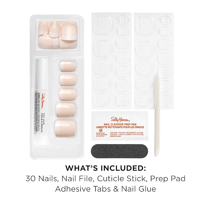 Sally Hansen Salon Effects Perfect Press-On Nails | Square Shape | Easy to Apply, Non-Damaging | 30 Nails, Nail Glue, Adhesive Tabs, File | A La Mode